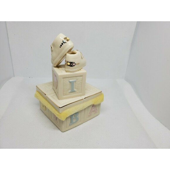 Lenox Porcelain “First Precious Steps” Trinket Box | Baby Blocks & Shoes - Picture 4 of 12